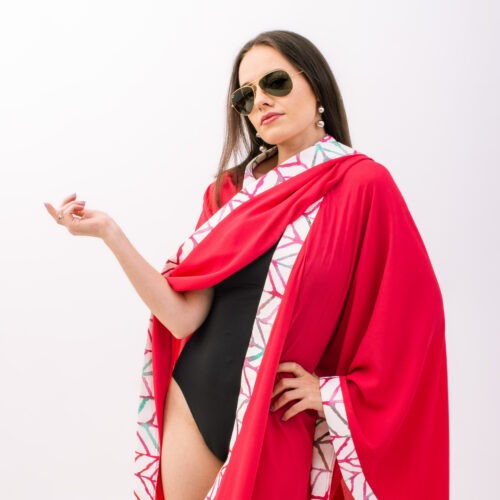 Look perfectly pretty in this gorgeous Pink Zig Zag Kimono. The border is made from a thicker curtain fabric and gives this garment a classy look and feel. Sizes: Short, Medium, Tall Fabrics: Chiffon & Printed Curtain border Washing Instructions: Hand or machine wash on a low temperature (30 degrees) Iron on a medium heat