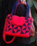 red and blue geometric pattern crochet bag