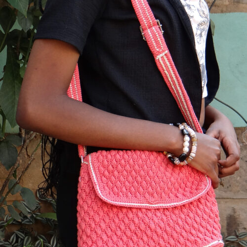 pink bobble pattern crochet handbag